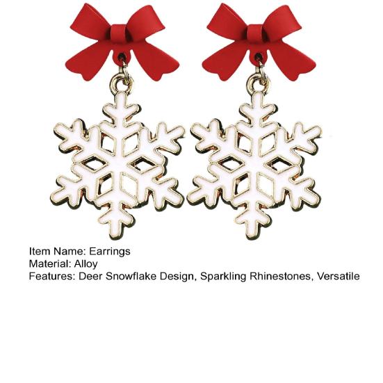 1 Pair Christmas Earrings Deer Snowflake Xmas Tree Design Hook Earrings Sparkling Rhinestones Party Earrings