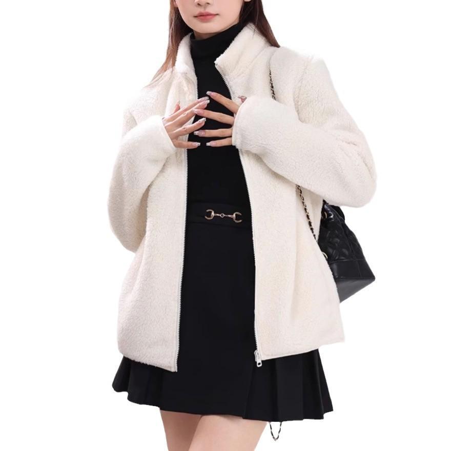 Women's Polar Fleece Jacket 2026: New Autumn/Winter Style with Thickened Velvet, Coral Fleece, Stand Collar Cardigan.