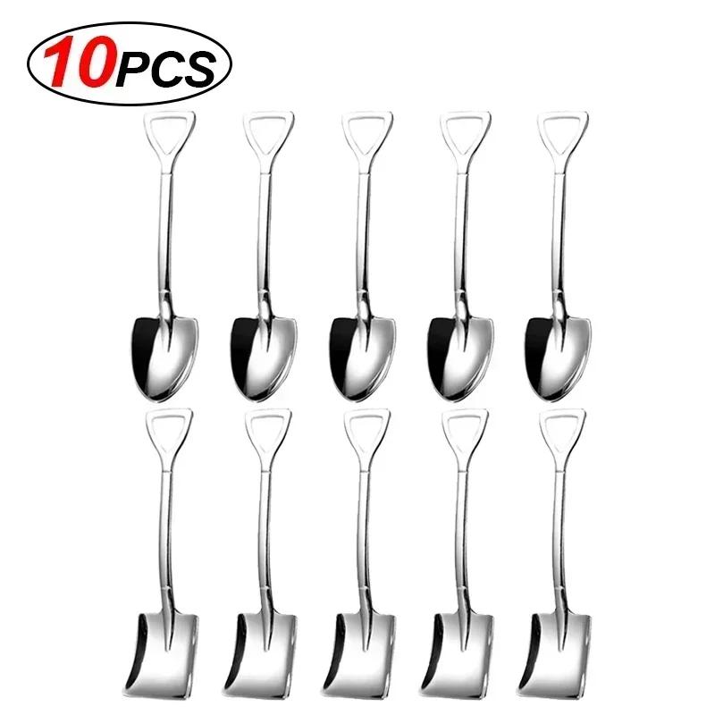 Creative Silver Shovel Spoons Stainless Steel Coffee Fruit Watermelon Ice Cream Dessert Scoops Spoon Teaspoon Kitchen Tableware