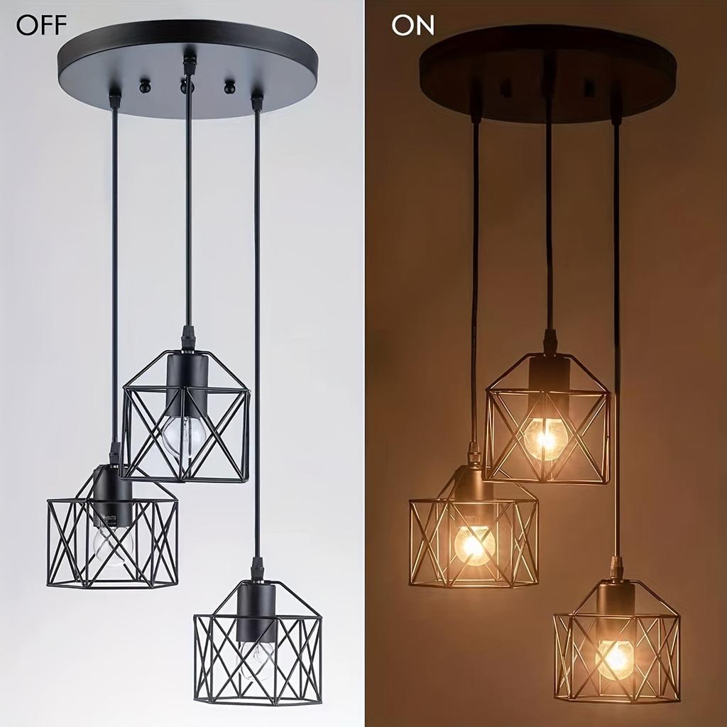 Vintage Ceiling Lamp Adjustable Hanging Pendant Lights E27 Base Black Geometric Ceiling Hanging Lamp For Kitchen Dinning Room Hallway