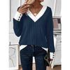Women S Casual V Neck Solid Color Long Sleeve T Shirt With Splice