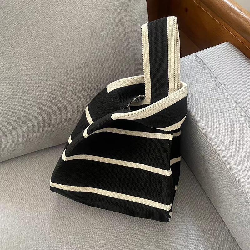 New Double Color Fabric Versatile Minimalist Striped Mesh Commuter Wandering Bag