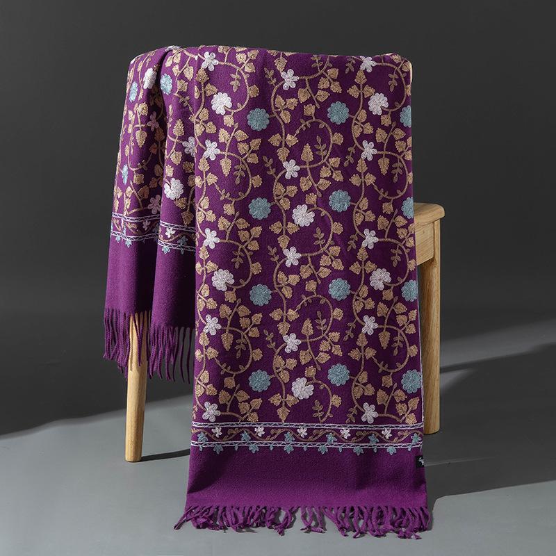 Xinjiang Embroidered Imitation Cashmere Scarf: Women’s Ethnic Style, Warm and Versatile with Tassels