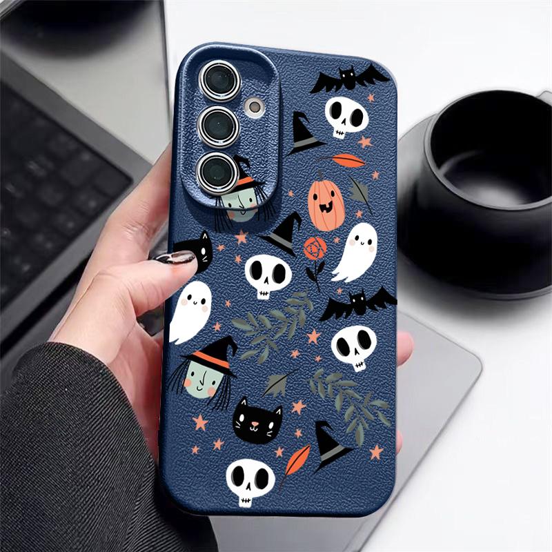Ghost Pumpkin Pattern Phone Case For Samsung Galaxy S25 S24 S22 Ultra S23 S24 FE A17 A56 A16 A36 A26 A55 A15 A25 A54 5G Leather Texture TPU Shockproof