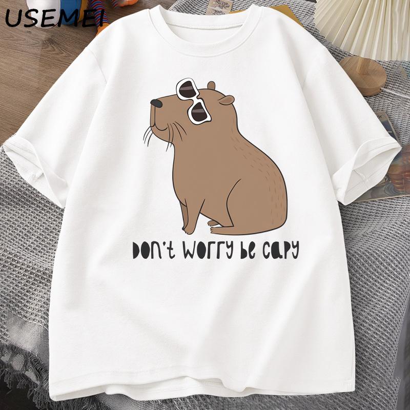 

Don t Worry Be Capy Awesome Cute Capybara T-shirts Man Casual Cotton Summer T Shirt Short Sleeves Oversized T-shirt Animal Tees XXL белый