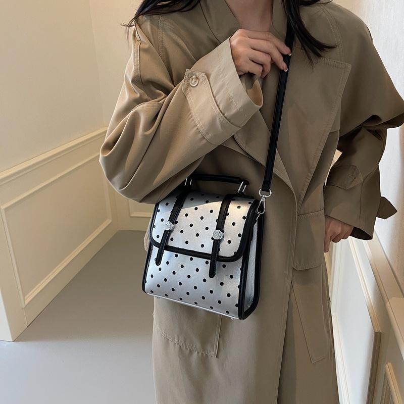 2025 New Small Fresh and Sweet Handbag Backpack Women's Polka Dot Multi-purpose Bag Versatile Contrasting Color Shoulder Messenger Bag