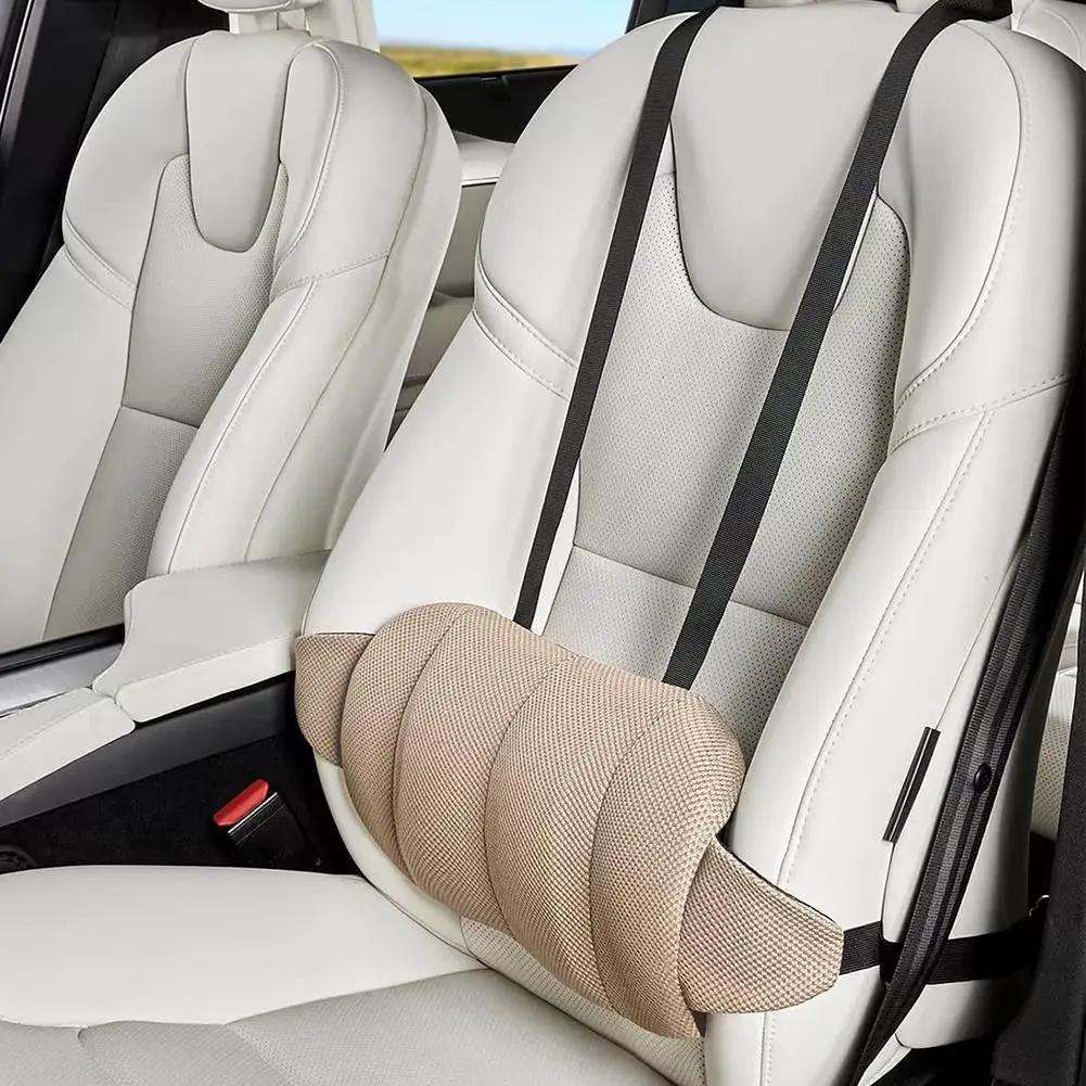 Car Lumbar Support Adjustable Straps Securely Fixed Pillow Cotton Waist Car Backrest Lumbar Cushion Memory Protection J9B7