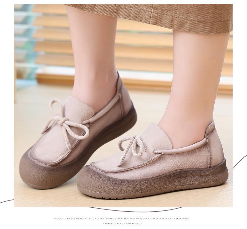 Hot-Selling Women's Vintage Leather Loafers - Soft Sole, Comfortable Round Toe, Slip-On Flats for Autumn (Model 801360)