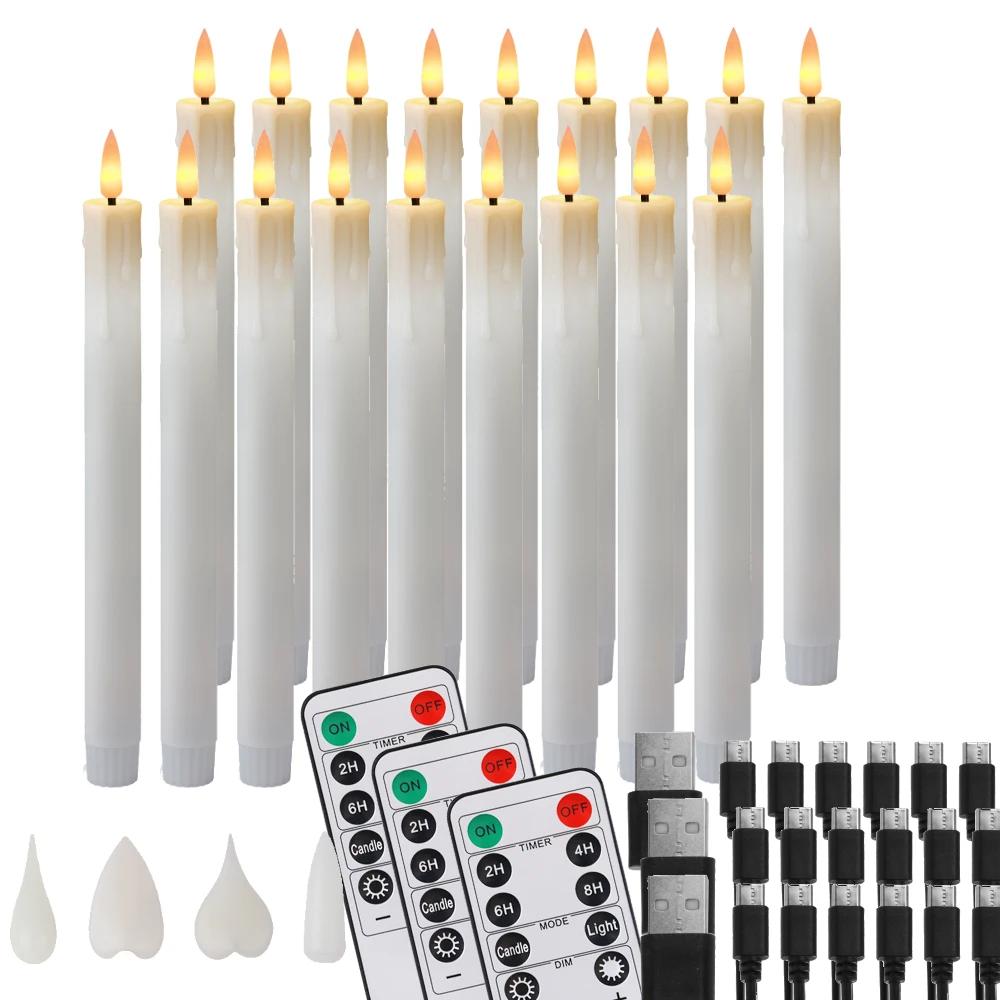 Rechargeable Taper Candles with Remote & 24Pcs Plastic Lamp Head Flickering Flameless Dripping Wax Window Candlesticks Home Deco