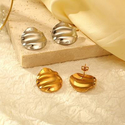 Round Pleated Stainless Steel Earrings Women's Trend-plated 18K Gold Premium Light Luxury Earrings