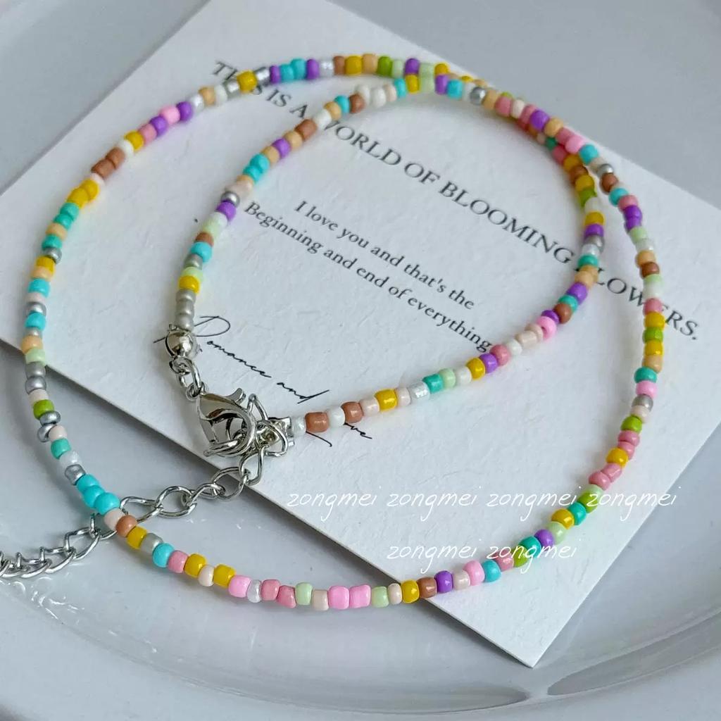 Einfacher Perlen-Choker Damen Koreanische Mode Anhänger Bunt Handgemacht Boho Halskette Kette Halskette Damen Schmuck Geschenk