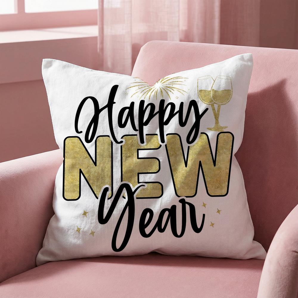 Holiday New Years Day Cushion Cover MultiScene Pillow Cover for Home Car Reversible Soft Durable for Daily Use