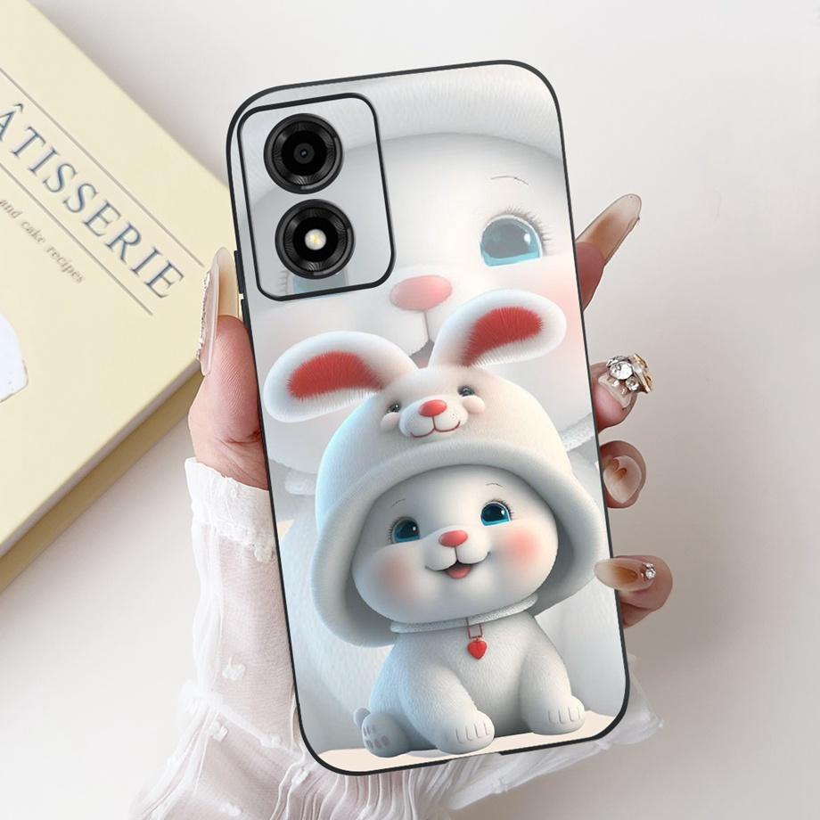 For Motorola Moto E13 4G Phone Case Moto E14 5G Back Cover Soft Matte Silicone Slim Fundas Lovely Panda Rabbit Flower Cartoon