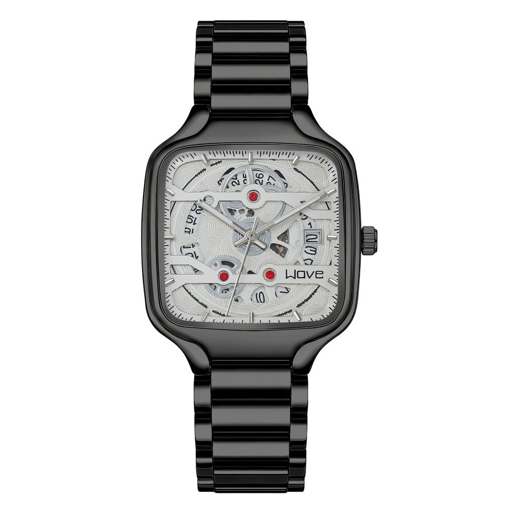 Langjue Square Metal Hollow Quartz Watch Men'S Luminous Watch, Non-Mechanical Watch