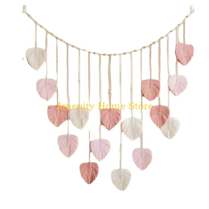 F26C Macrames Wall Hangings Tapestrys Wall Art Decorations Home Decorations Fringes Woven Wall Decorations розовый