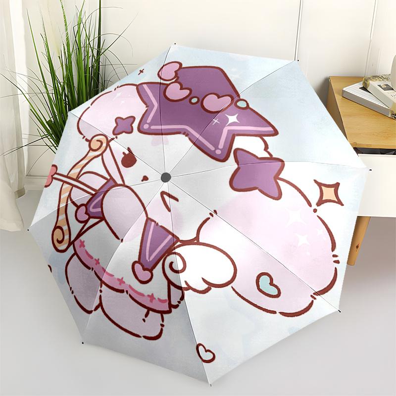 

1pc Star-Shaped Automatic Opening/Closing Umbrella with Heart & Star Decorations - Portable Tri-Fold Design, 8-Bone Iron Frame Outdoor Umbrella for Fe