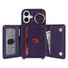 For iPhone 17 Case with Lanyard/Mirror/Card Holder Grids Pattern RFID Blocking Phone Cover