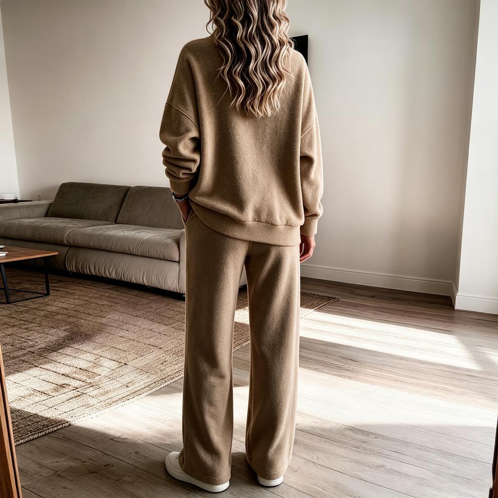 Women's Color Half-Zip Sweatshirt and Wide-Leg Pants Set, Loose Fit Casual 2 Piece Outfit