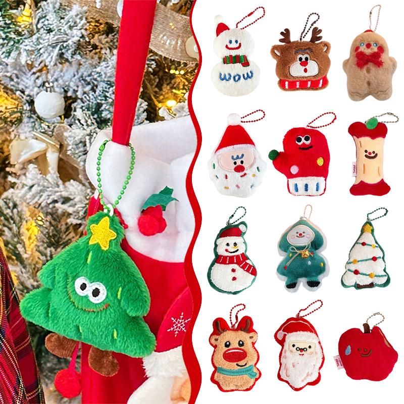 Kawaii Christmas Plush Keychain Christmas Tree Deer Hanging Ornaments Christmas Gift Schoolbag Keychain Bag Pendant Kids Gift