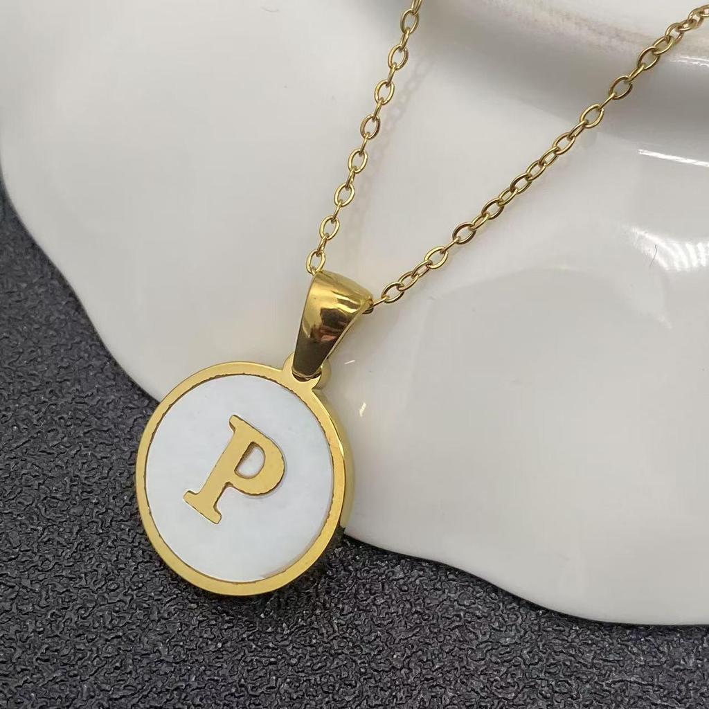 White Stainless Steel Small Round Tag Necklace - 26 Letters, Women's Cold Style Fashion, Versatile Light Luxury, 2025 Collection.