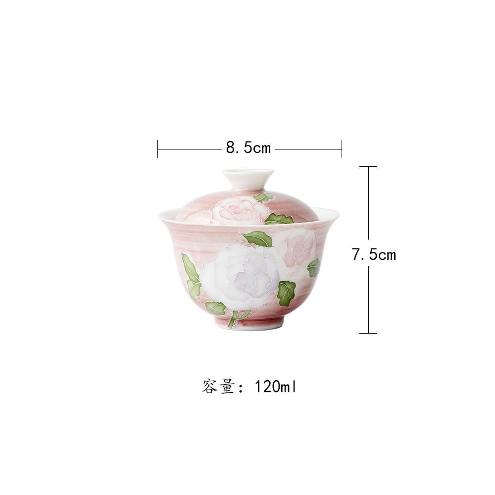 

120ml Hand-painted Rose Gaiwan Zen Tea Tureen Household Tea Bowl With Lid Kit Tea Maker Cover Bowl Tea Ceremony Collection Craft