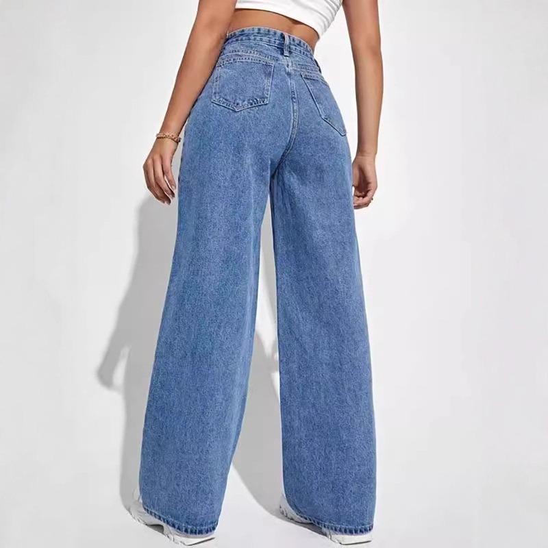 Loose straight-leg stretchy women's denim pants