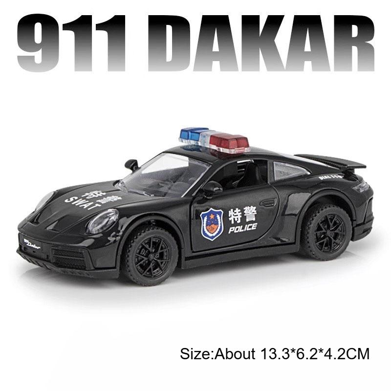 1:32 911 Dakar Police Car Model Toy Alloy Body Sound Light Pull Back Doors Opened Sports Cars Models Toys Boys Birthday Gifts