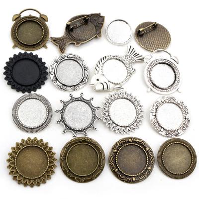 5 Stück 20mm Innenmaß Antik Bronze und Antik Silber Plated Brosche Anstecker Klassisch Multi Stile Cabochon Fassung