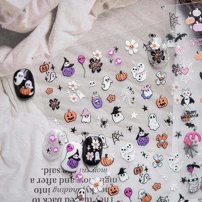 5D Nail Stickers Dark Style Nails Sticker Pink Pumpkin Halloween Self Adhesive Nail Art Stickers DIY Manicure Decorations Decals