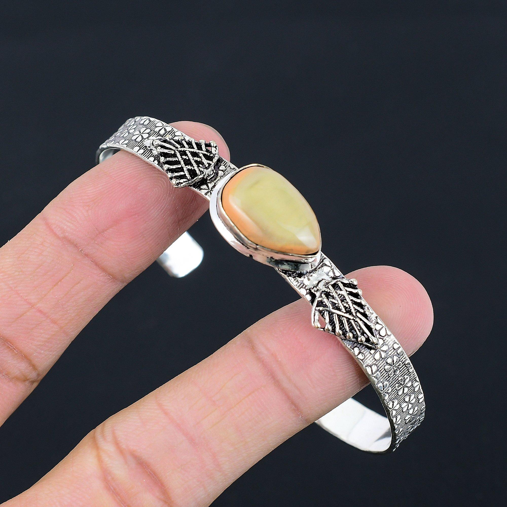 

Mothers day Sale Pear Imperial Jasper Stone Sister Bangle 925 Sterling Silver Adjustable