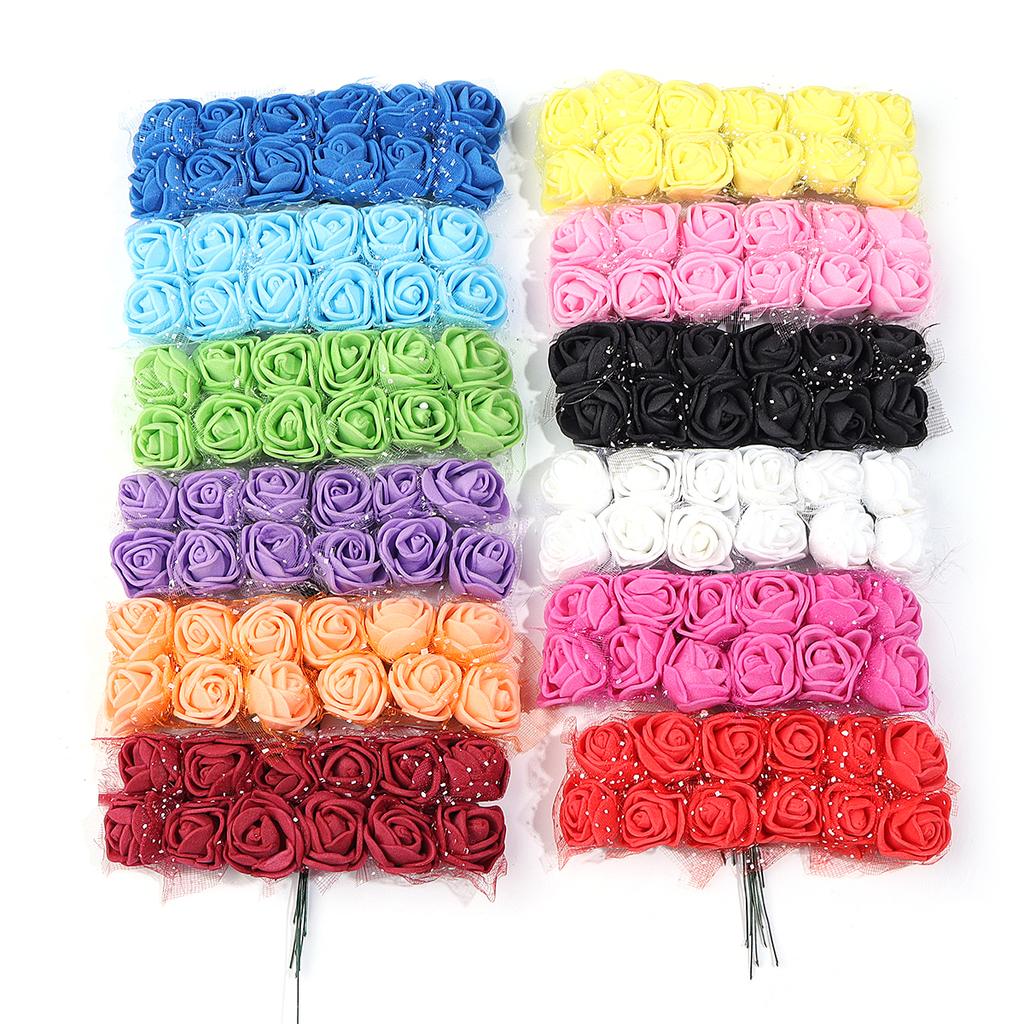 144-288pcs 1.7cm Mini Rose Artificial Flowers Lace PE Rose Foam Flower Heads Bouquet For Wedding Home Decora Scrapbooking DIY