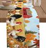 Autumn Farm Rooster Linen Table Runner Holiday Party Decor Washable Farmhouse Kitchen Dining Table Runner Fall Decorations