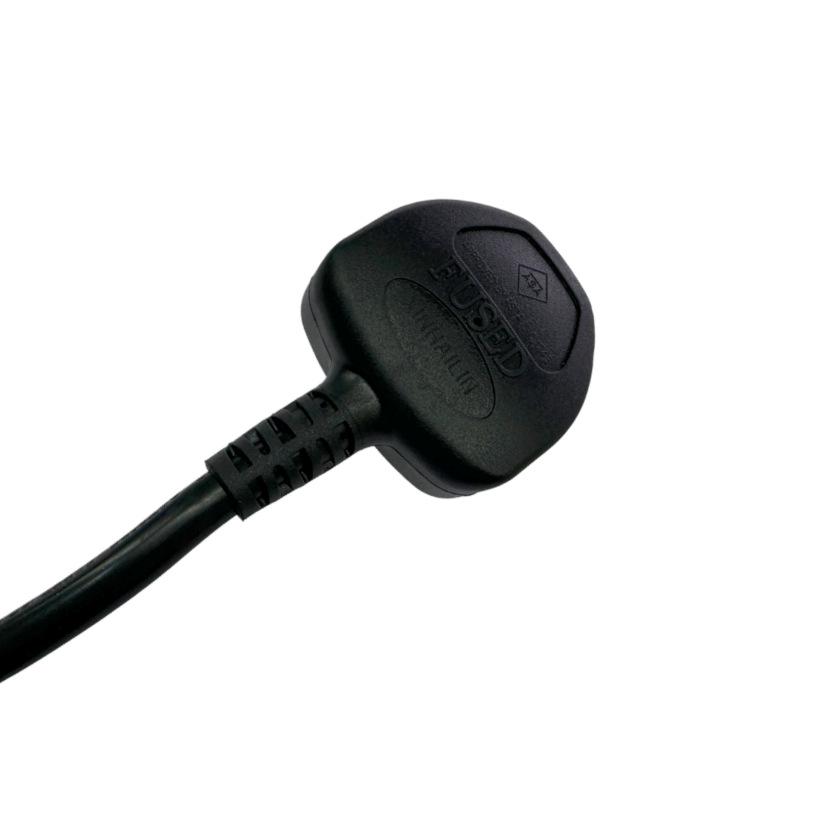 UK 13A Moulded Plug Cord, 3-Core 1.5mm² Pure Copper, 2M Black Cable, 13A Fuse, C13 Connector