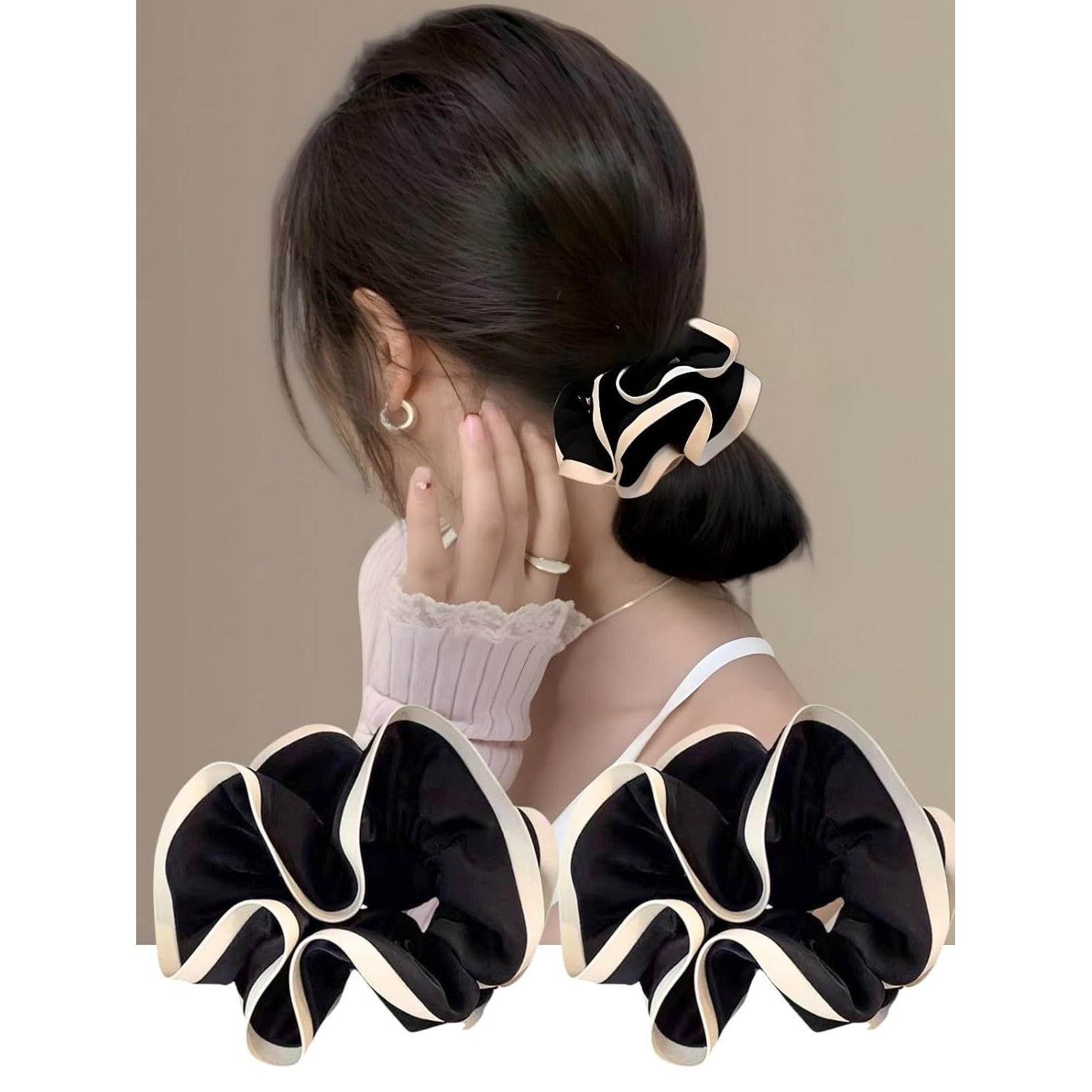 Large Chouchou Adult Black Hair Accessory Tie (2 pieces)