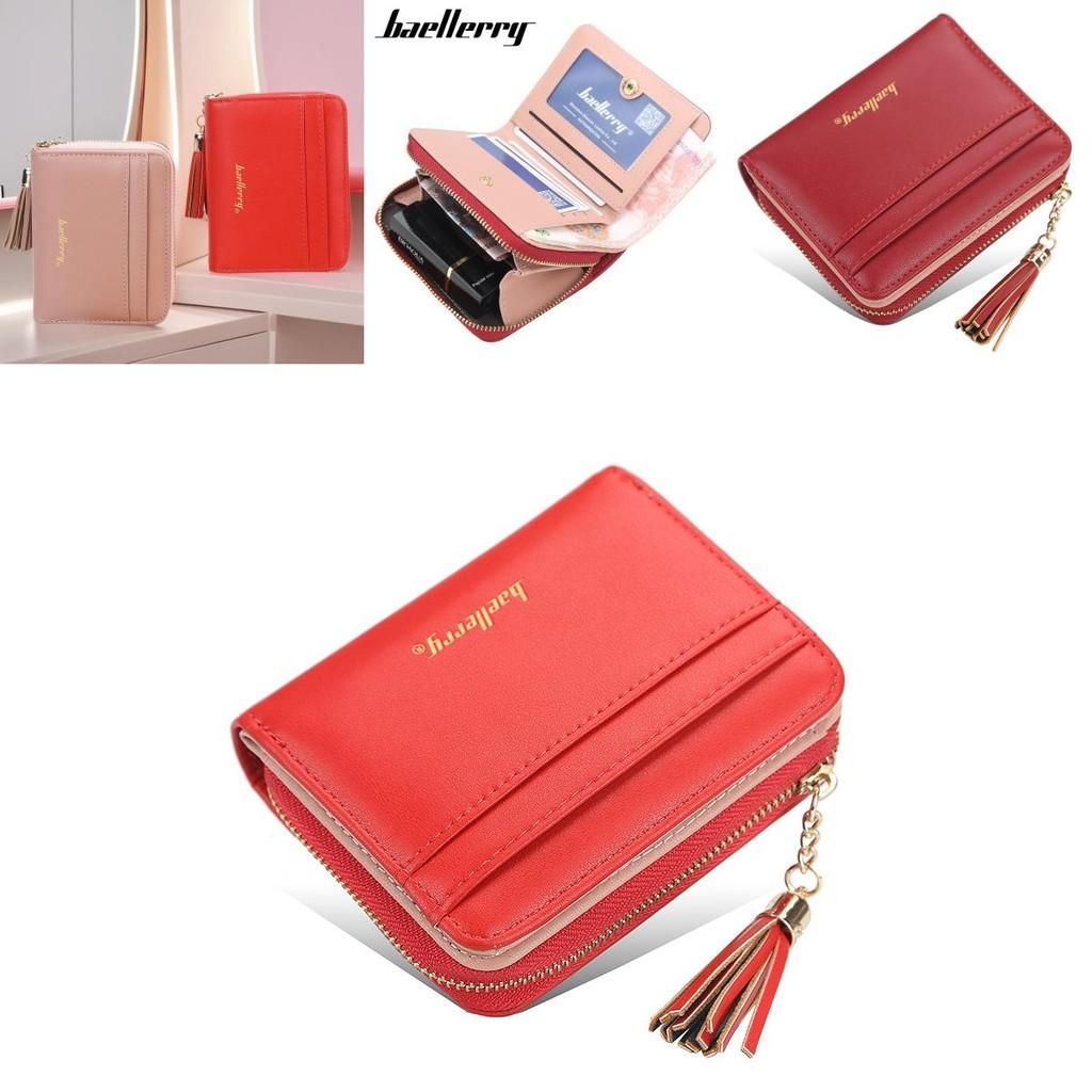 Womens Short Wallet Pu Leather Multicard Holder With Tassel Decoration For Daily Use