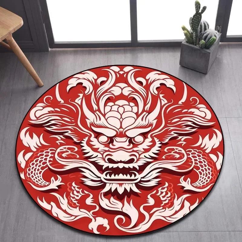 Cartoon 3D Dragon Round Area Rug – Non-Slip Floor Mat for Living Room or Bedroom – Game Room Decor, Kids Play Carpet