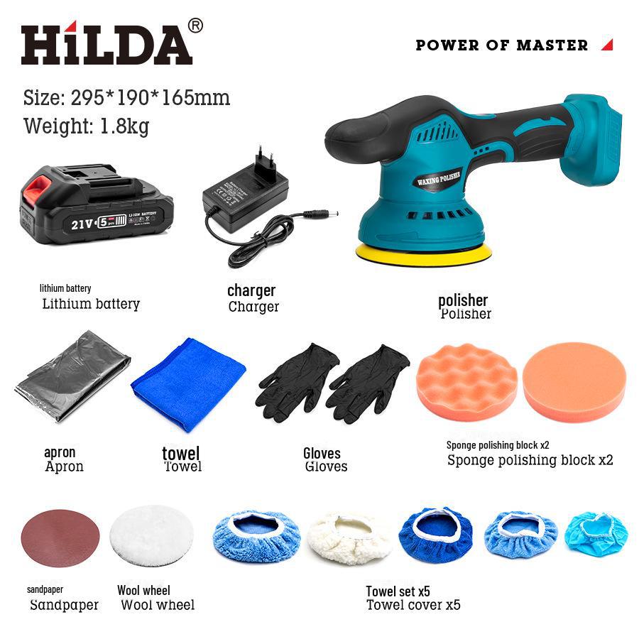 HILDA 21V 6-Inch Lithium Battery Multi-Function Car Polisher and Waxer