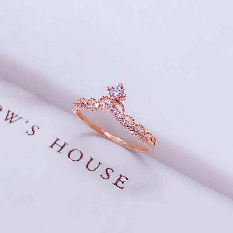 Color Gold French Micro-Inlaid Opal Crown Simple Female Pure Chic Design Rose Gold-Plated Ring