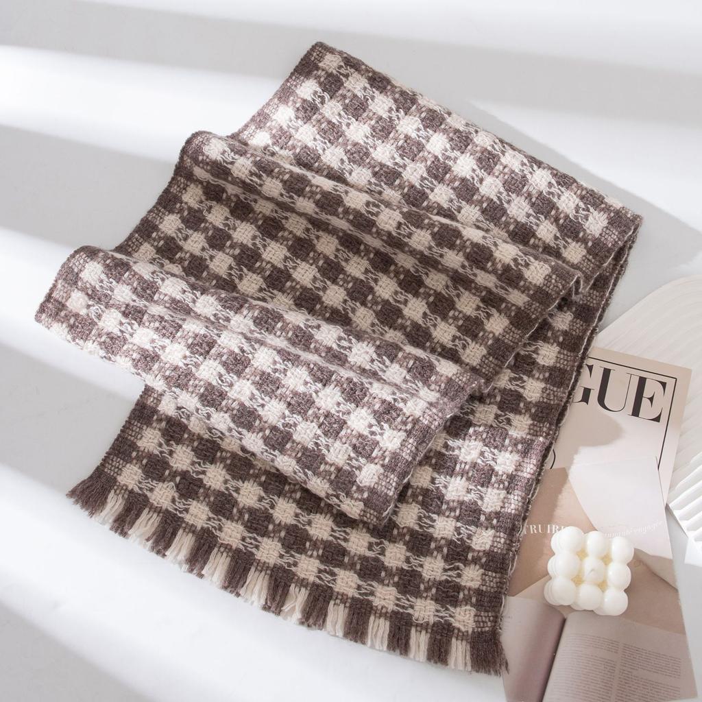 Wool Scarf Women's Winter High End Double Sided Plaid Scarf Warm Maillard Shawl