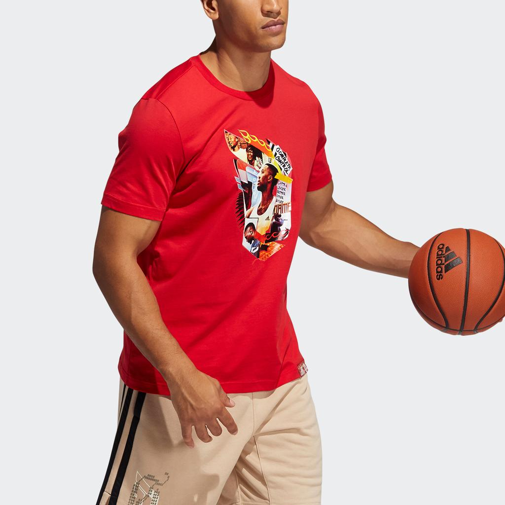 Adidas Dame Abstract Basketball Athlete Print Short Sleeve T-Shirt Men Tops Red GN9000