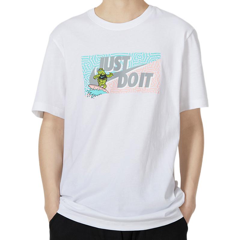 Nike Square Logo Cartoon Print Round Neck Casual Short Sleeve T-Shirt Men Tops White DQ1088-100