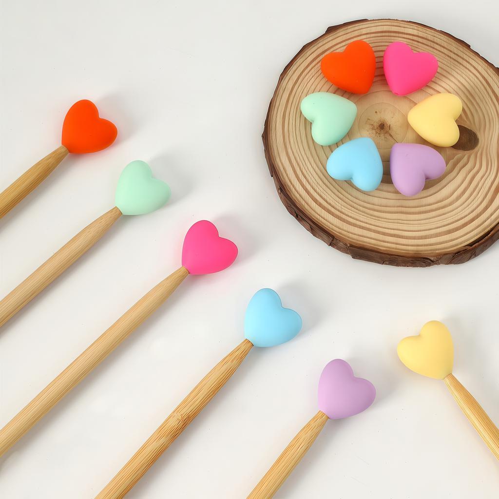 6pcs/set Knitting Needle Point Protectors Point Needle Stoppers Heart Shaped Stitches Stoppers Needle Caps Knitting Accessories