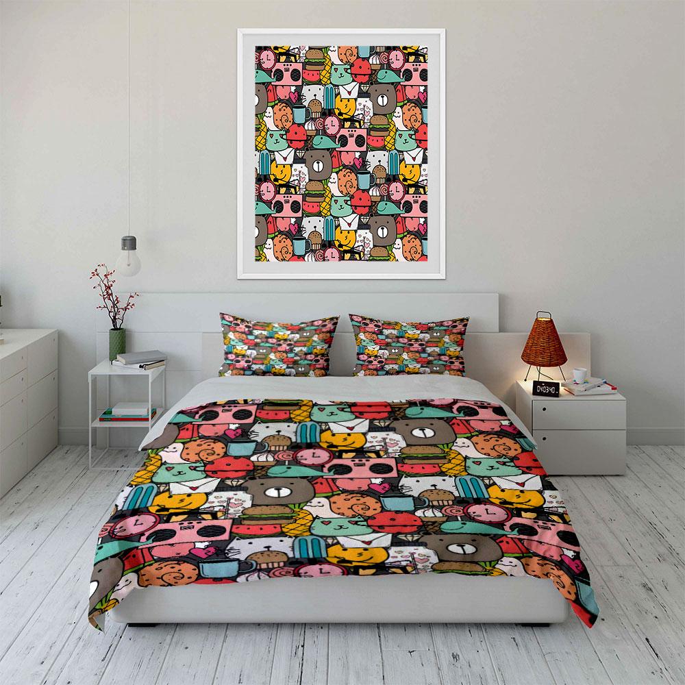 Cute Cartoon Animals Pattern Bedding Duvet Cover Set (1*Duvet Cover 2*Pillowcases, Without Duvet Insert)