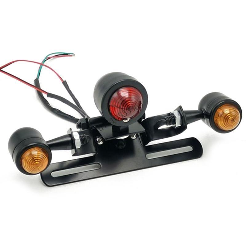 090E 1 Pack Motorcycle Tail Brake Light with License Tag Red Stop Tail Light