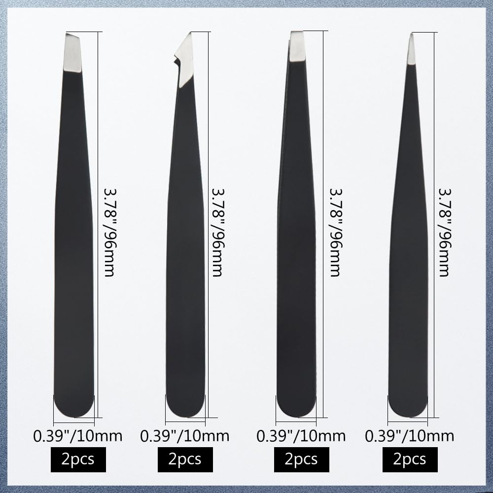 WMYCONGCONG Set 2 Sets Stainless Steel Professional Precision Tweezers Kit with and Tips for Removing Facial and Ingrown Hairs 8-Piece / Flat,
