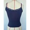 Women Sexy Y2k Lace Solid Slim Cropped Ribbed Camisole Tank Top