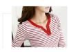 Women's Striped V-Neck Long-Sleeve T-Shirt, Plus Size, Autumn/Spring, Korean Style, Slimming & Versatile Design