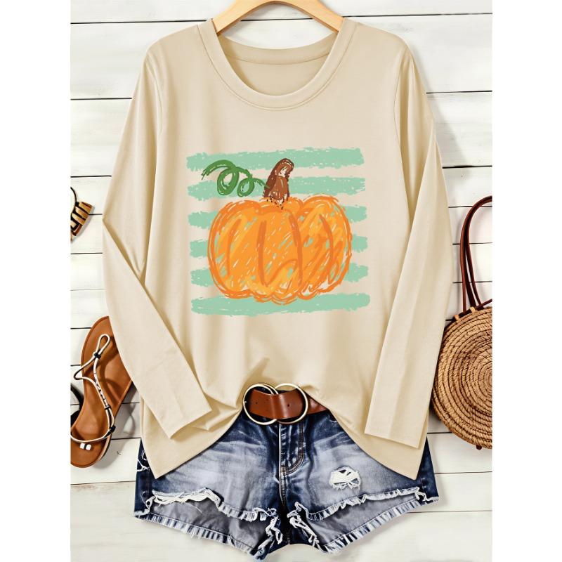 Women's hand-painted printed simple and fashionable round neck long-sleeved T-shirt