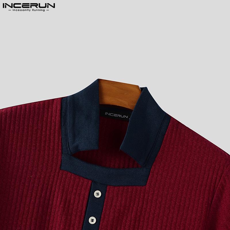 INCERUN Men Stitching Square Neck Short Sleeve Casual Woke Wear Rib T-shirts Tops