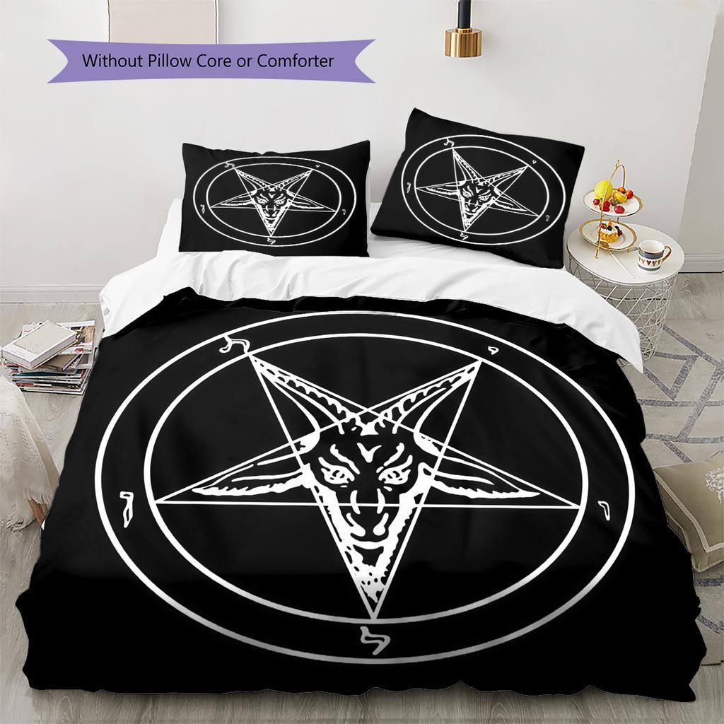 Satan Symbol Pattern Bedding,Quilt Set Quilt Cover Pillowcase Home Birthday Gift (1 * Duvet Cover + 2 * Pillowcase, Without Core)